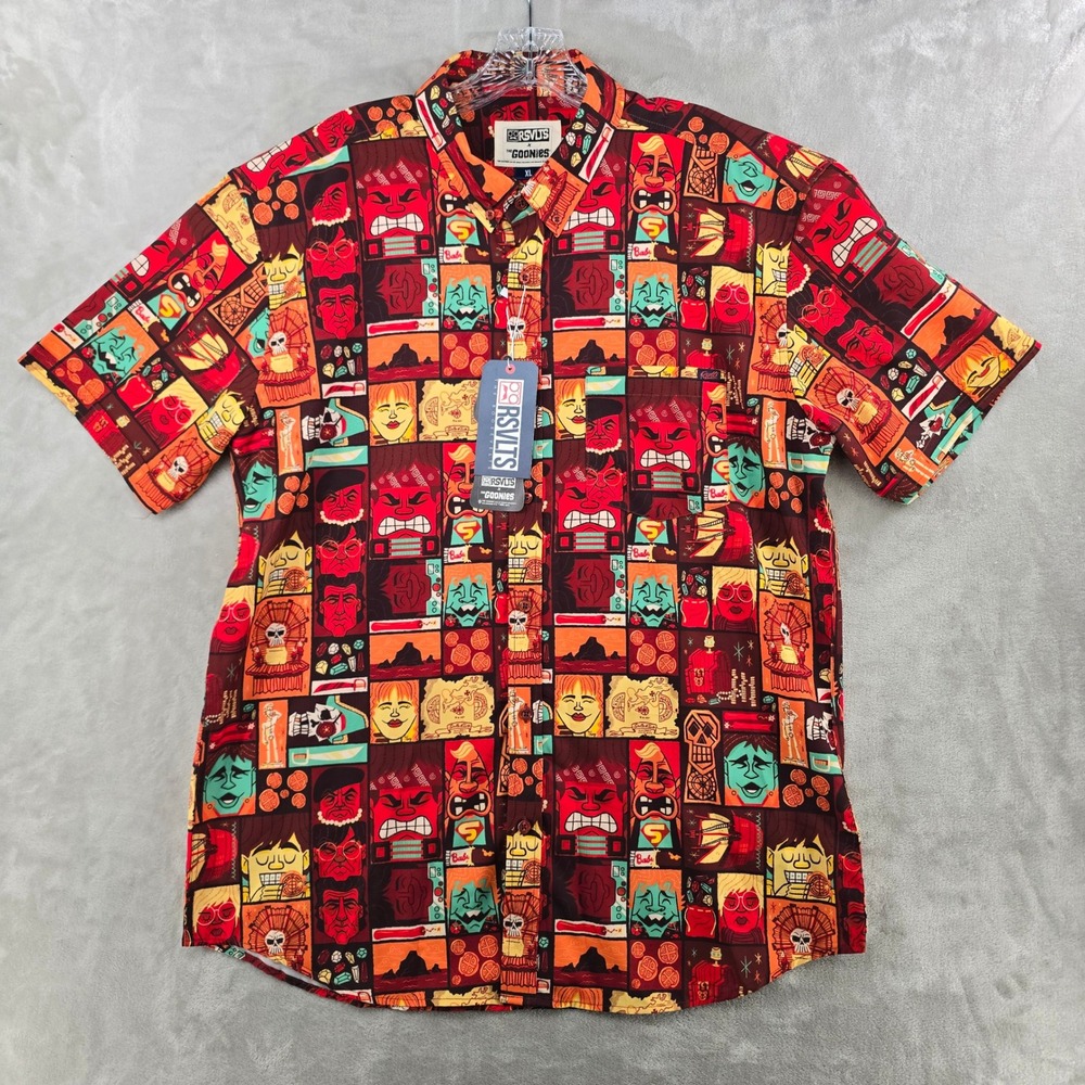 RSVLTS The Goonies Tiki Shirt Mens XL Red Kunuflex Short Sleeve Button Down
